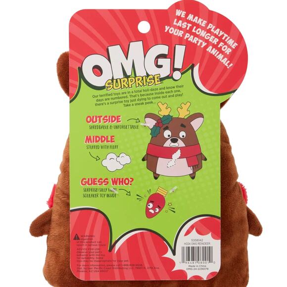 OMG! Surprise Restless Reindeer 2 in 1 Dog Toy Plush Chew Christmas Holiday - Picture 3 of 3